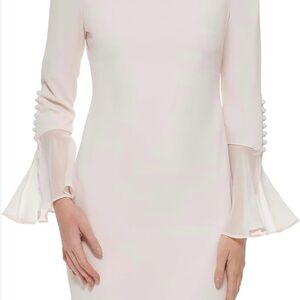 Calvin Klein Long-Sleeve Bell-Cuff Dress in Light Blush